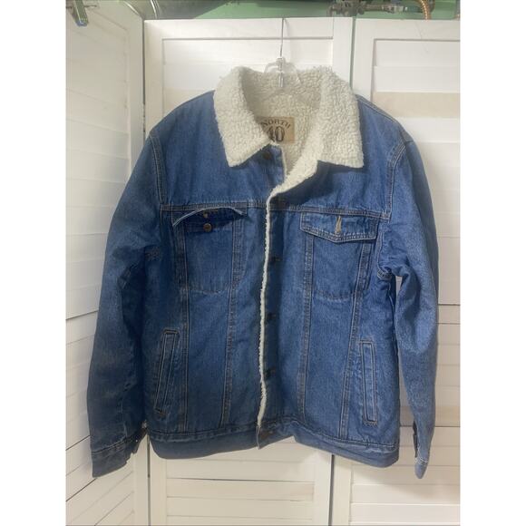 North 40 Men's Sherpa Lined Jacket Men's Blue Button Up Denim Trucker Sz Large - Picture 1 of 11